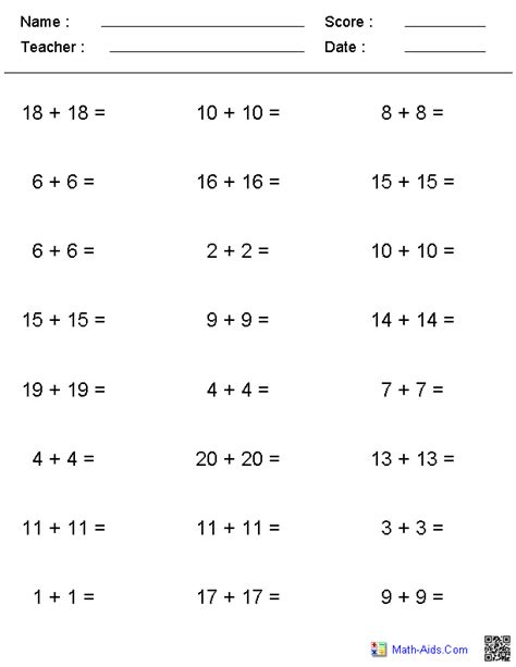 New 340 First Grade Math Worksheets Adding Doubles Firstgrade Worksheet