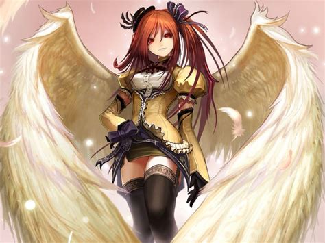 Anime Angel Wings Orange Hair Girl Red Eyes Anime Angel