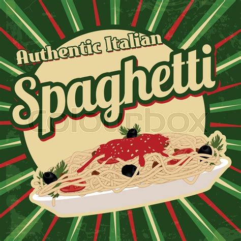 Italian Pasta Spaghetti With Sauce Poster In Vintage Style Vector