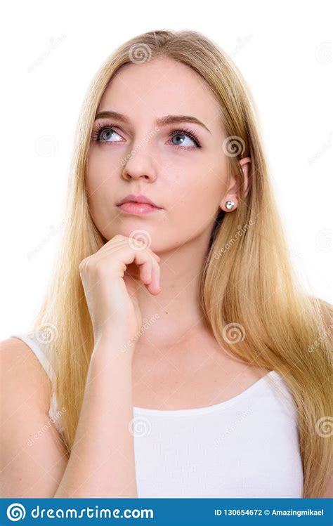 Face Of Young Beautiful Teenage Girl Thinking Stock Photo Image Of