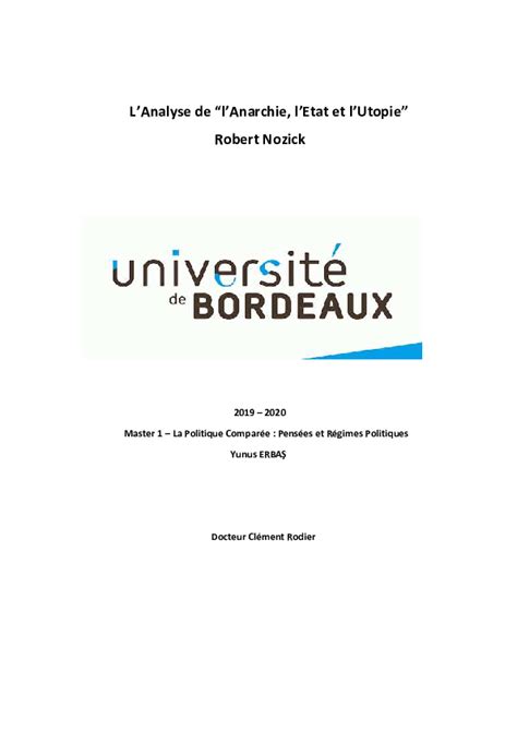 It won the 1975 us national book award in category philosophy and religion. (PDF) L'analyse de l'Anarchie, l'Etat et l'Utopie - Robert ...