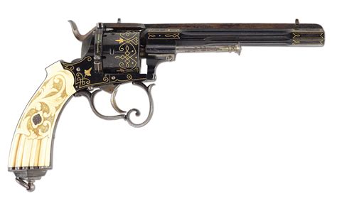 A Stunning French 9mm Pinfire Revolver With Gold Wire Inlay Late 1860s