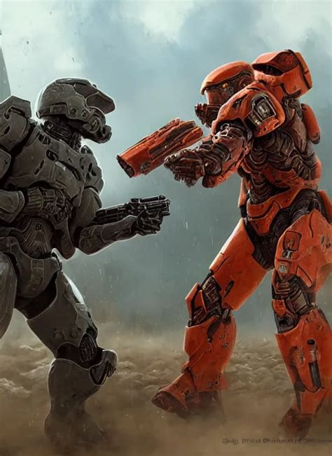 Epic Battle Doom Slayer Vs Master Chief By Oleg Stable Diffusion