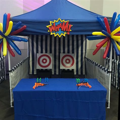 carnival booth tent blue white striped party pals
