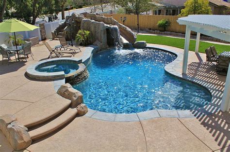 Freeform Pool Spa Combo With Custom Built Slide And Outdoor Pergola