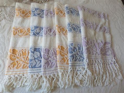 6 Vintage French Terry Fabric Bath Towels W Hand Knotted Etsy