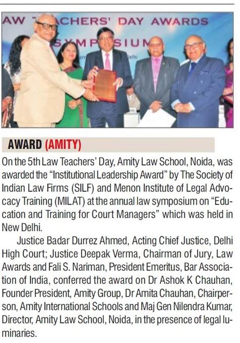 Amity Law School Noida Awarded The Prestigious Institutional Leadership