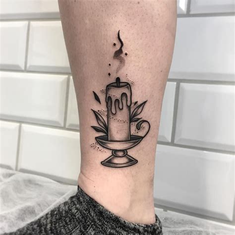 Blackwork Candle Tattoo Inked On The Right Ankle