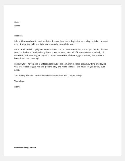 Apology Letter To Girlfriend For Various Reasons Word And Excel Templates