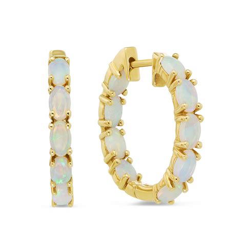 14K Yellow Gold Oval Opal Hoop Earrings Borsheims