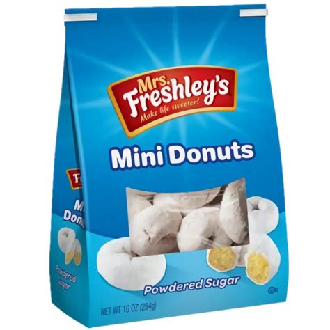 Three Bags Of 10 Ounce Mrs Freshleys Powdered Sugar Mini Donuts