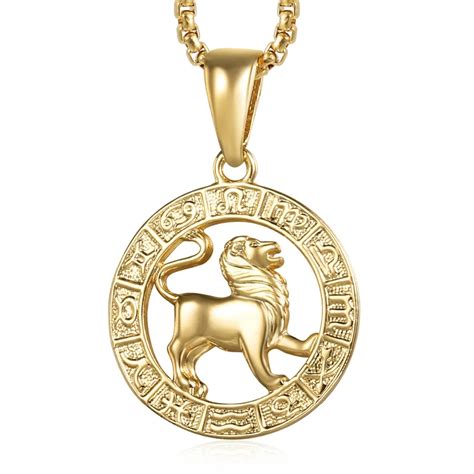 Leo Zodiac Sign Necklace For Women Men Yellow Gold Pendant Necklace