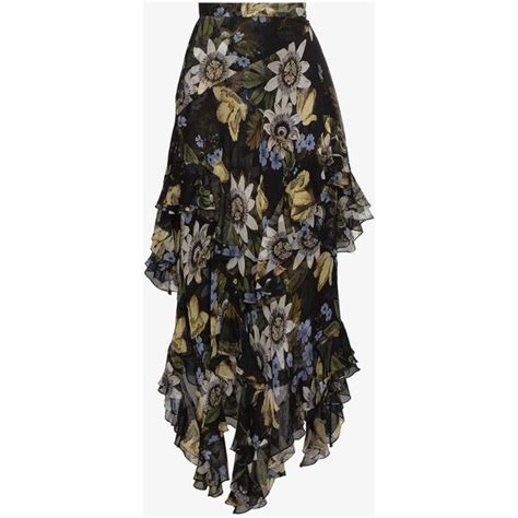 Erdem Asymmetric Floral Print Skirt 152420 Rub Liked On Polyvore Featuring Skirts Black