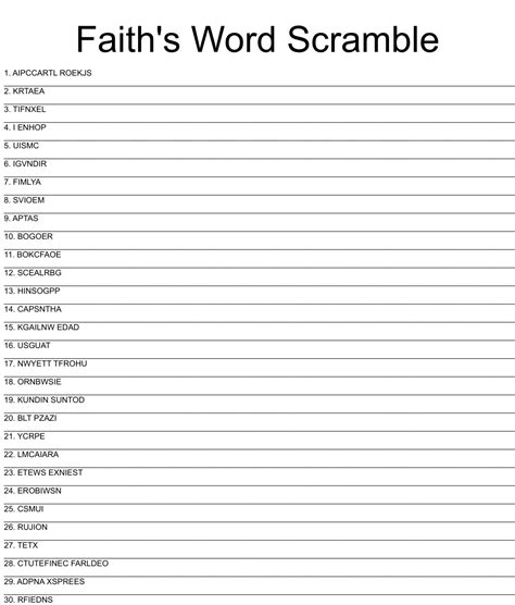 Faiths Word Scramble Wordmint