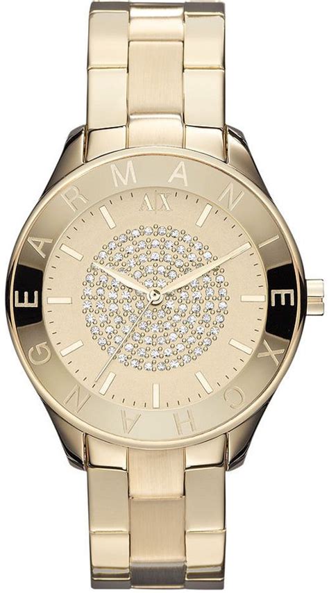 Armani Exchange Crystal Pave Dial Gold Tone Stainless Steel Ladies