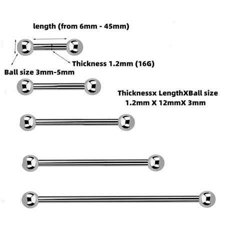 2 Pieces 12mm 16g Stainless Steel Straight Industrial Tongue Barbell