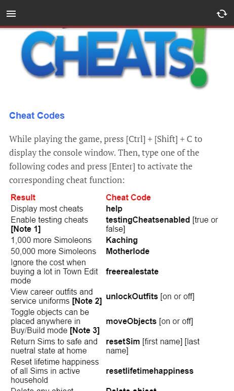 Sims 4 Cheats Pc List