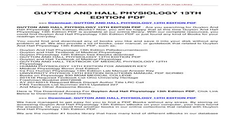 Pdf drive is your search engine for pdf files. GUYTON AND HALL PHYSIOLOGY 13TH EDITION AND HALL ...