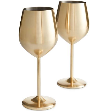 Vonshef Wine Glasses Brushed Gold 2pc Stainless Steel Shatterproof T