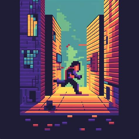 Premium Ai Image Pixel Art Of A Man Running Through A City Street