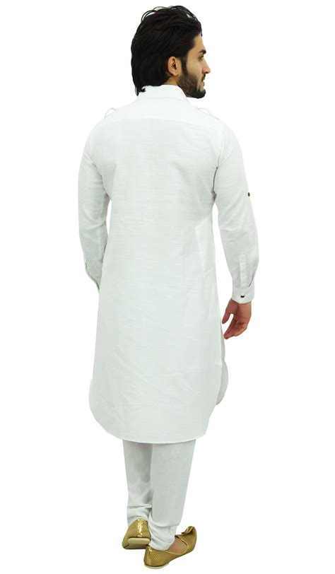 Atasi Mens Classic White Pathani Style Kurta Pajama Set Long Cotton Lts Ebay