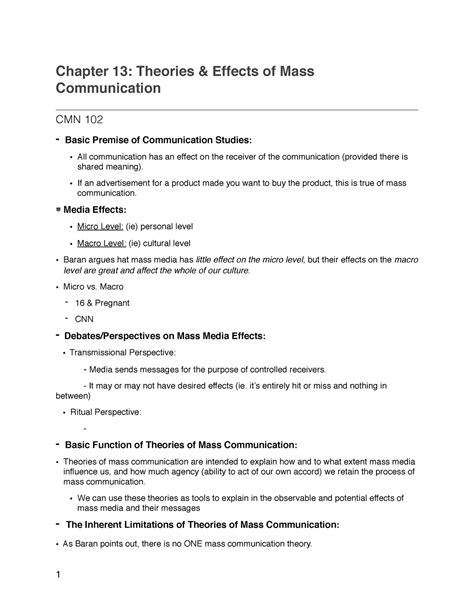 Chapter Theories Effects Of Mass Communication Chapter