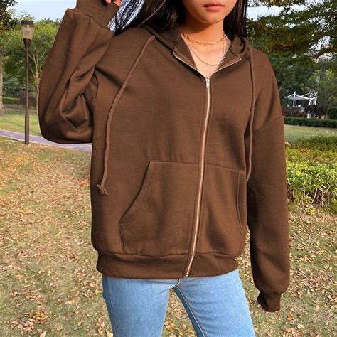 Brown Zip Up Hoodies Womens Sweatshirts Hoodie Pocket Jacket Etsy