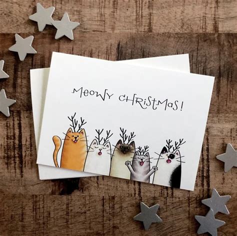 Meowy Christmas Card Cat Christmas Card Cute Holiday Card Etsy