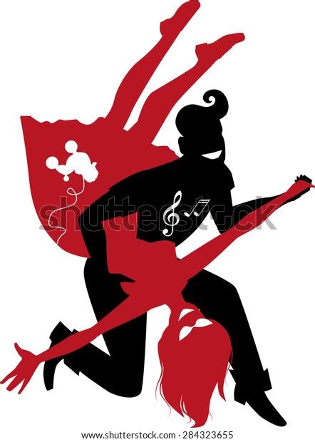 Red Black Silhouette Couple Dancing 1950s 库存矢量图（免版税）284323655