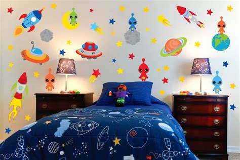 Blulu 9 pieces outer space decor kids nursery bedroom space posters decor 8 x 10 inch cute inspirational wall art decoration for boys and girls playroom bedroom nursery room decor. Space Theme Wall Decals Outer Space Room Alien Wall Decals