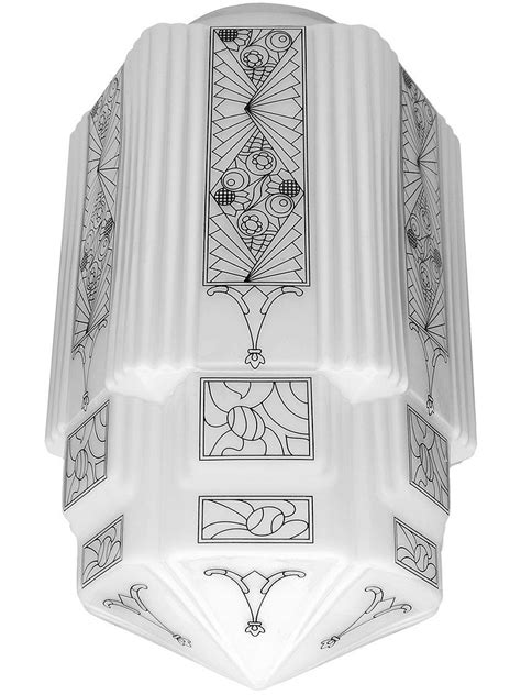 Light Fitter Large Art Deco Pendant Shade With Painted Design Art Deco Glass Art Deco