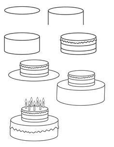 Draw an oval for the middle level of the cake. drawing birthday-cake | Cake drawing, Easy drawings, Art worksheets