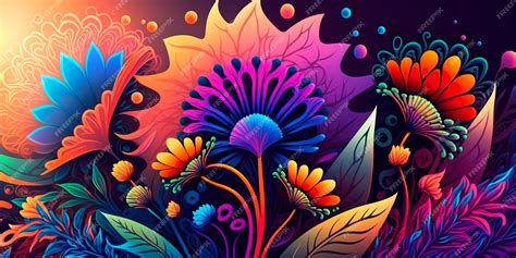 Premium Photo Psychedelic Flower Patterns On A Bright Background
