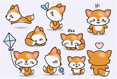 Premium Vector Clipart Kawaii Foxes Cute Foxes Clipart Set Etsy