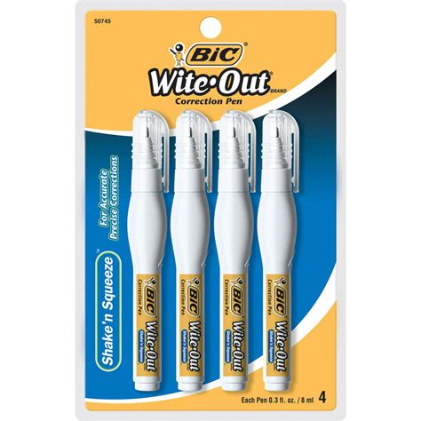 Bic Wite Out Brand Shake N Squeeze Correction Pen White 4 Count For
