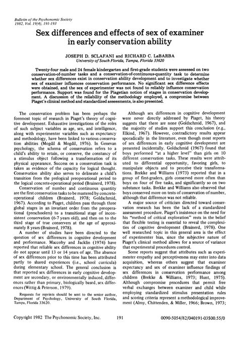 pdf sex differences and effects of sex of examiner on early conservation ability