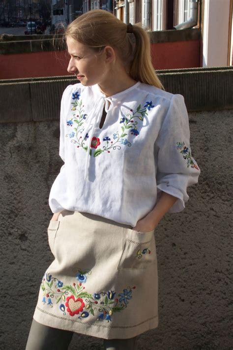 typical polish folk costume with handmade floral embroidery