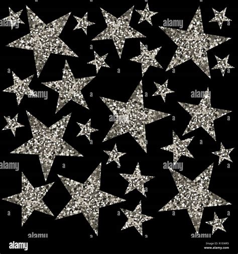 Silver Stars Black Background Vector Illustration The Texture Of