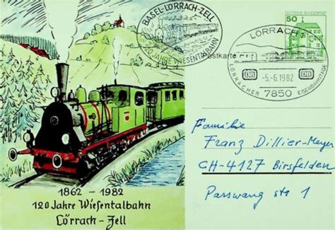Germany 1982 120 Years Of The Wiesental Railway Lorrach Zell Pc To
