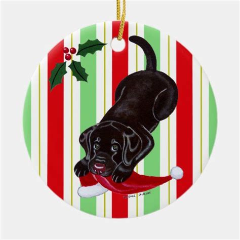 Personalized Christmas Chocolate Lab Puppy Ceramic Ornament Zazzle
