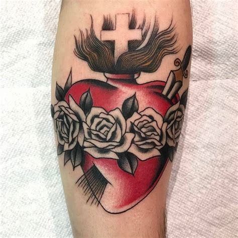 Flaming Heart Tattoo On The Calf