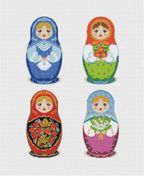 Matryoshka Cross Stitch Pattern Set Of 4 Russian Doll Pdf Etsy