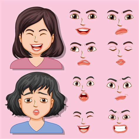 Girl with different facial expression 520383 Vector Art at Vecteezy