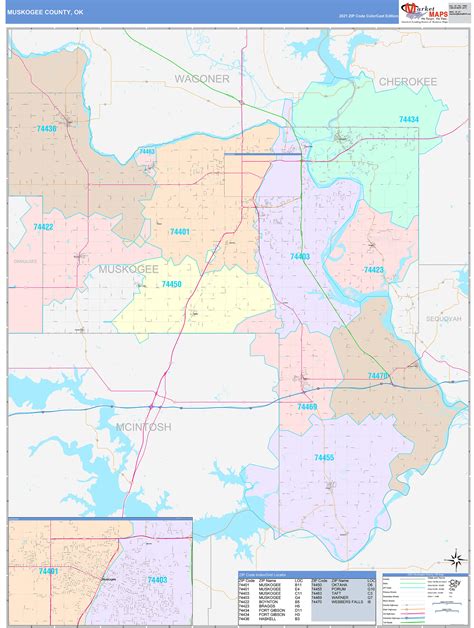 Muskogee County Ok Wall Map Color Cast Style By Marketmaps