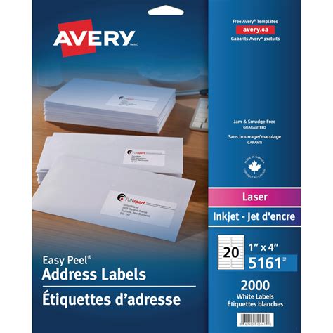 Avery 5161 Easy Peel Address Labels White 1 X 4 Sheet Of 20 Labels