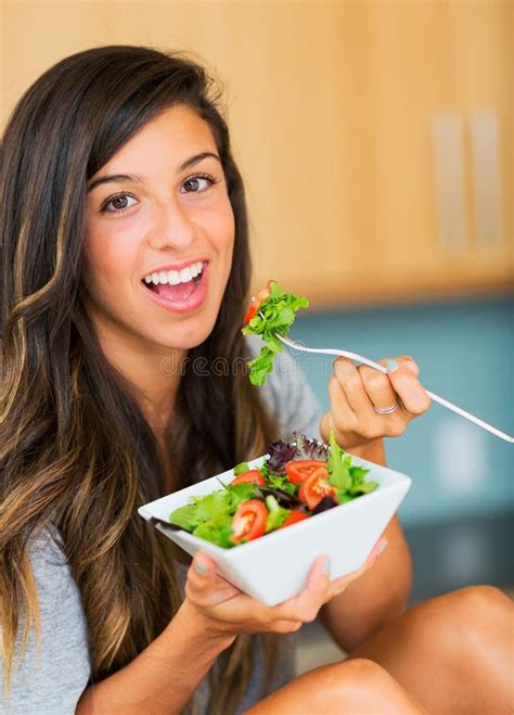 Healthy Woman Eating Salad Stock Photo Image Of Head 33407406