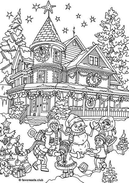 Christmas House Coloring Book Pages