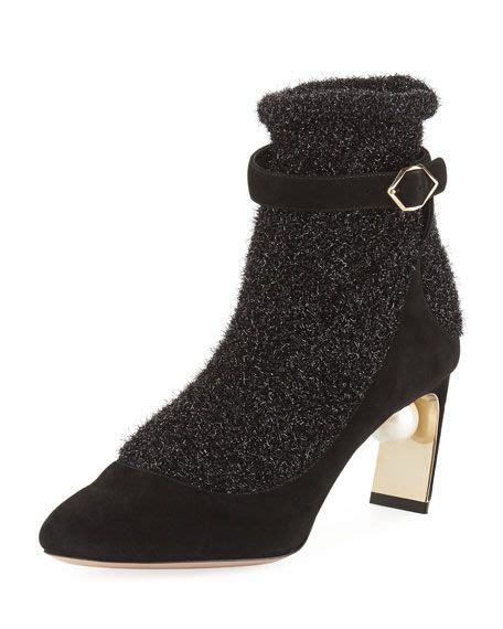 Nicholas Kirkwood Lola Embellished Suede And Metallic Stretch Knit Sock Boots In Black
