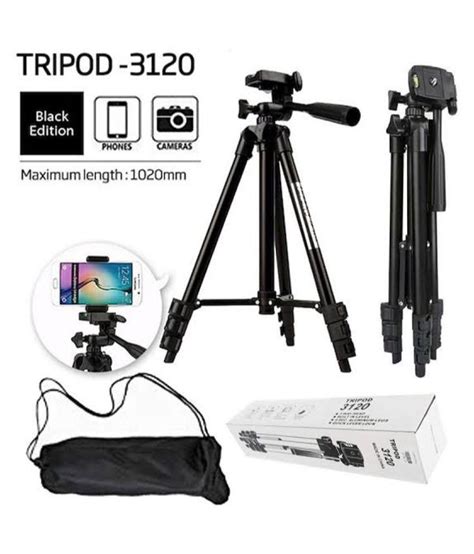 Black 3120 Smart Aluminium Adjustable Portable And Foldable Tripod For