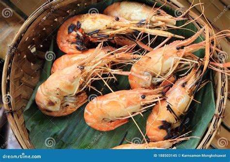 Roasted Grilled Giant River Shrimp Or Prawn Served On Natural Plate